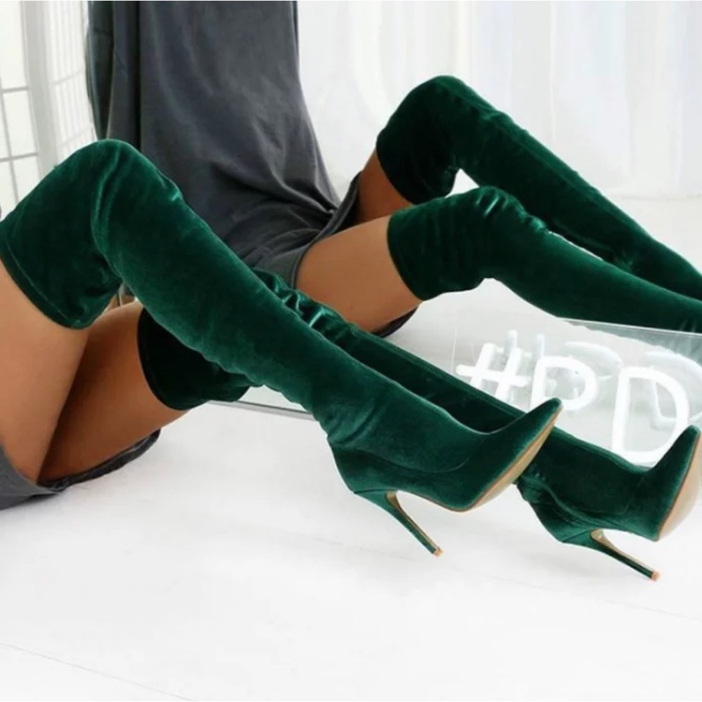 Green velvet boots. Brand new